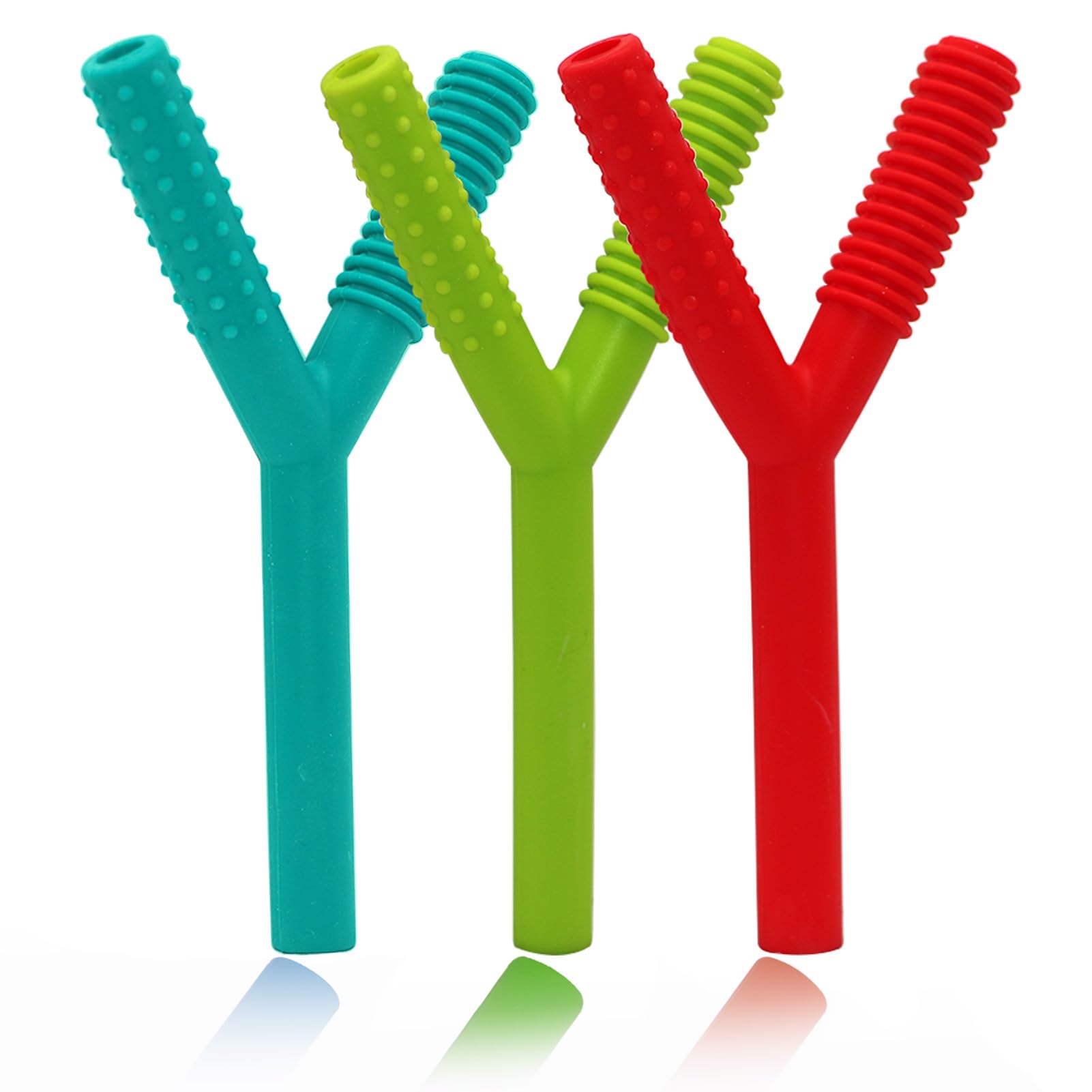 Teether Tubes for Babies 3-6 Months, 3 Pack Silicone Hollow Chew Tube Toy for Autistic Children, Y Shape Chewable Straw Baby Teether Toys for Infants