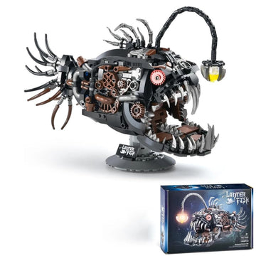 YAOZEBIN Mechanical Angler Fish Building Block Set - STEM Toys for Boys & Girls 8-14+, Deep Sea Ocean Creature Kit, Home/Office Decor with Light