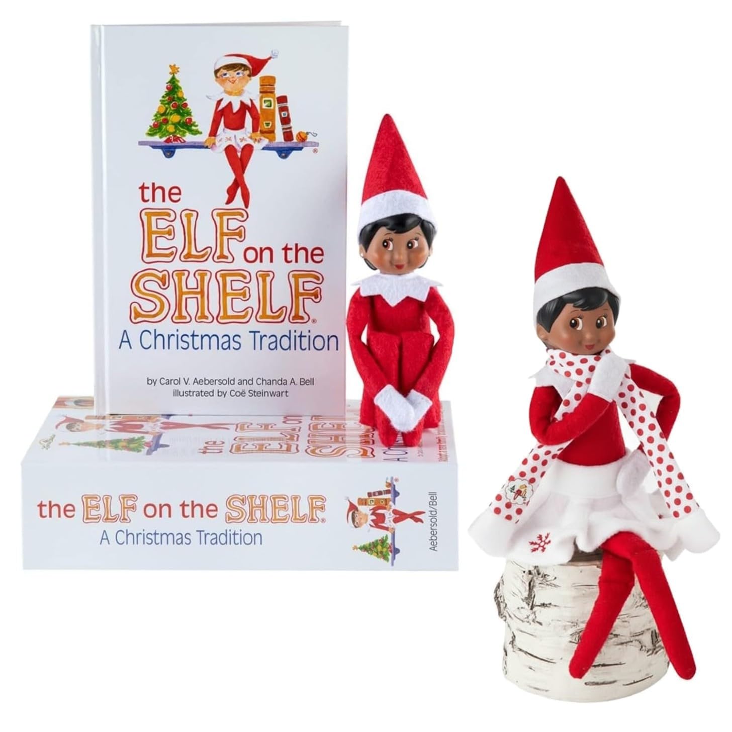 The Elf on the Shelf Box Set with Elf (Dark Tone Girl), Storybook and Claus Couture Collection Candy Cane Classic Dress Accessory [Multi-Item Bundle]