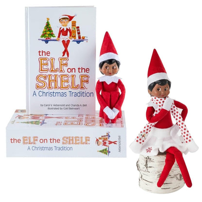 The Elf on the Shelf Box Set with Elf (Dark Tone Girl), Storybook and Claus Couture Collection Candy Cane Classic Dress Accessory [Multi-Item Bundle]