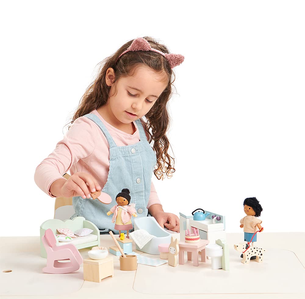 Tender Leaf Toys - Mrs. Forrester and The Baby - Detailed Wooden Doll with Flexible Arms and Legs for Dollhouse - Encourage Creative and Imaginative