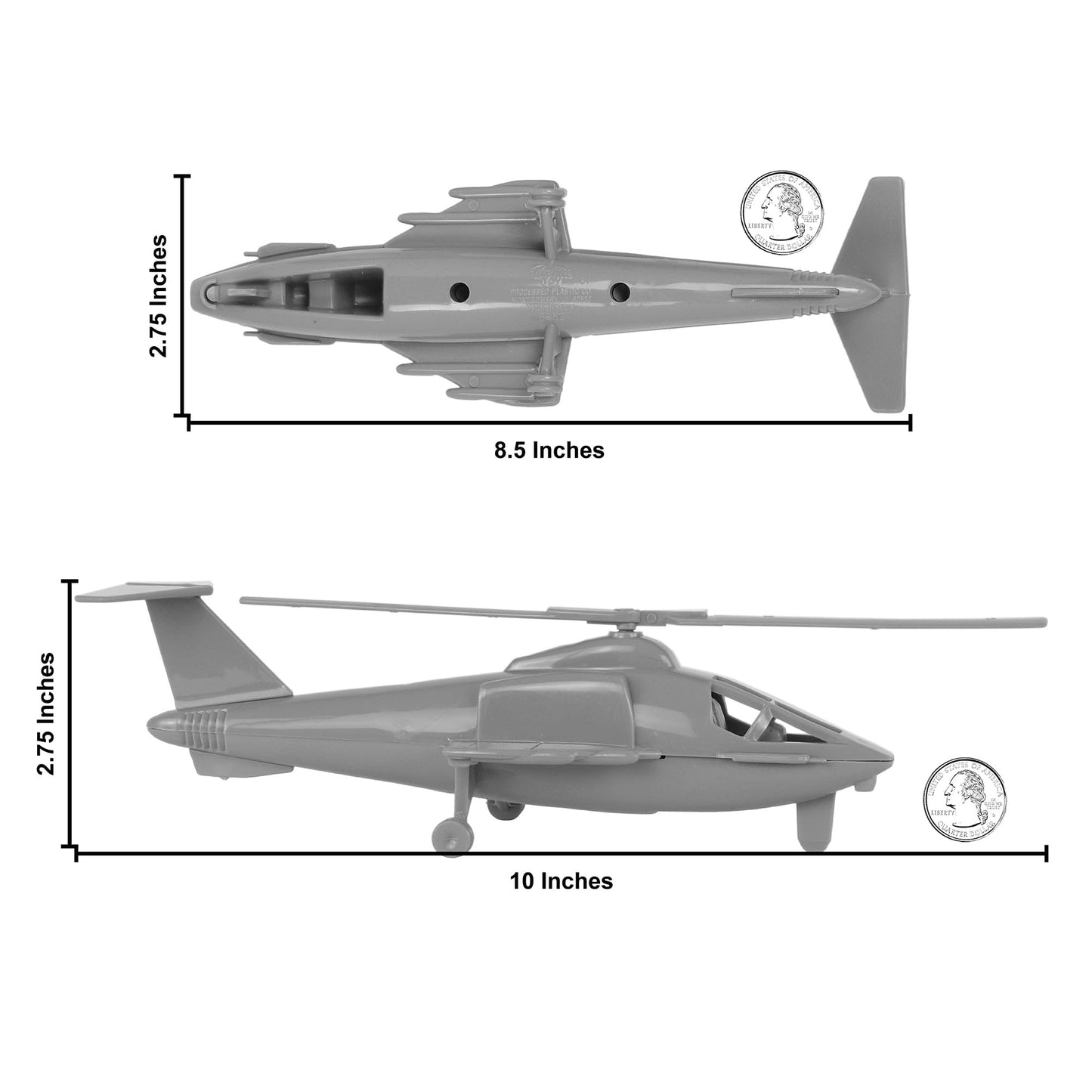 TimMee Air Support Helicopters - 2pc Gray Plastic Army Men Choppers US Made