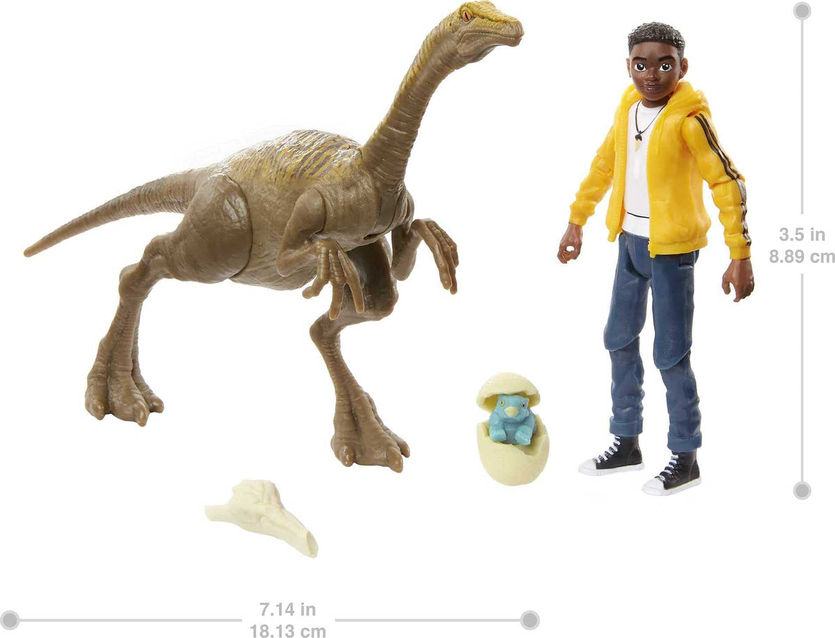 Mattel Jurassic World Toys Camp Cretaceous Darius and Gallimimus Human and Dino Pack with 2 Action Figures and 2 Accessories, Toy Gift Set and