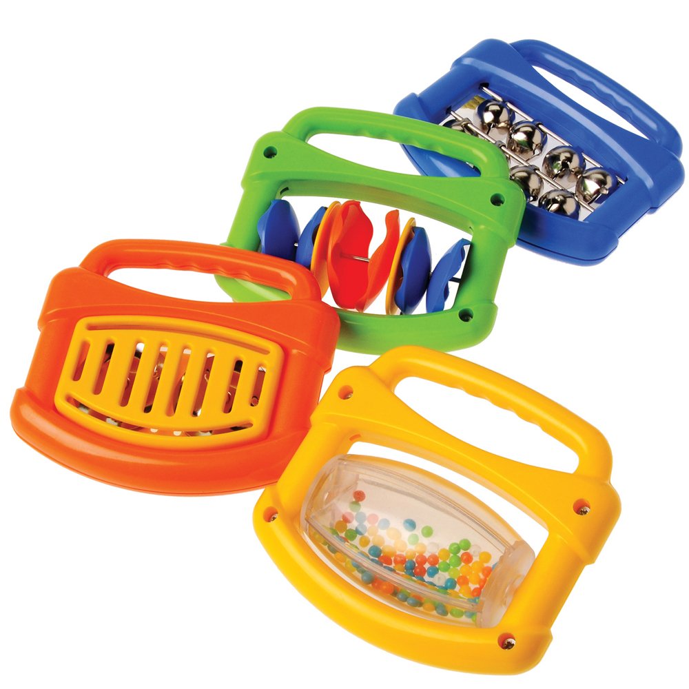 Constructive Playthings Rhythm Band Baby Musical Toys, Plastic, Handles for Easy Grip, Daycare Essentials, Early Learning, Set of 4 Unique