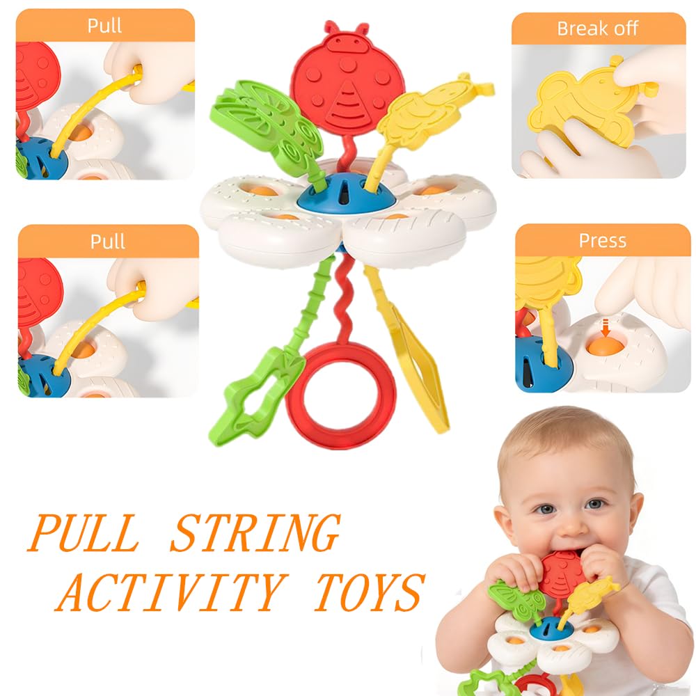 Etyat Baby Toys 6-12 Months, Montessori Toys for 1 Year Old, Silicone Pull String Teether Toy, Stacking Building Blocks Infant Toddler Toy 0-3, Shape