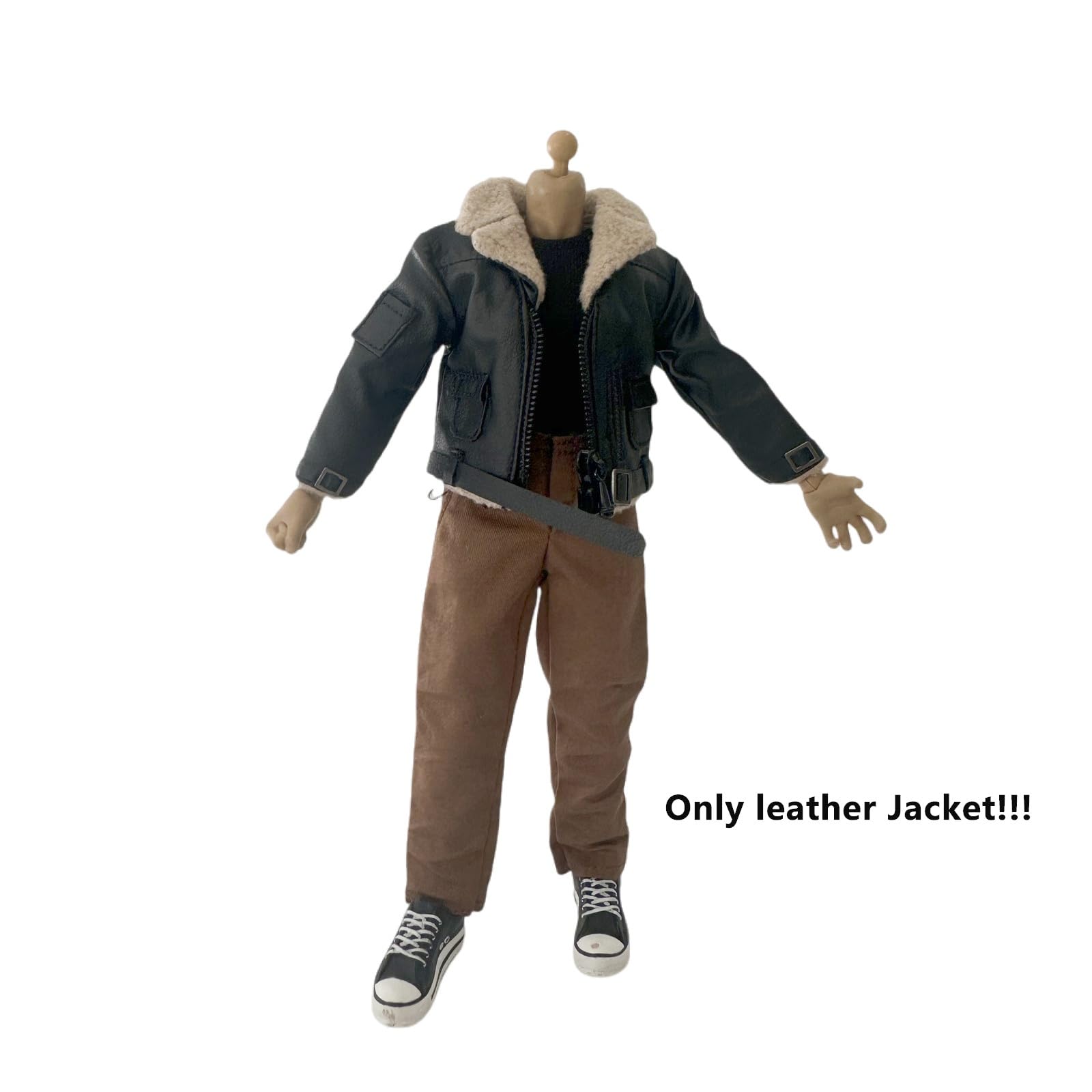 1/12 Action Figure Clothes,Leather Jacket for 6 inch Male Action Figures,6 inch Male Jackets. (Style 3-Fur Collar Black)
