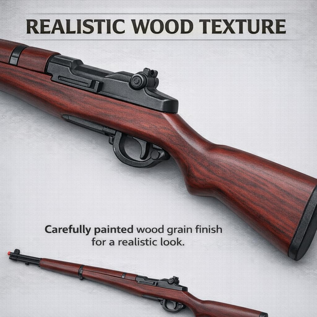 Full Size 43.5" WWII Style Foam M1 Rifle Prop - Wood Texture, Lightweight Non-Functional Military Cosplay Display for Adults