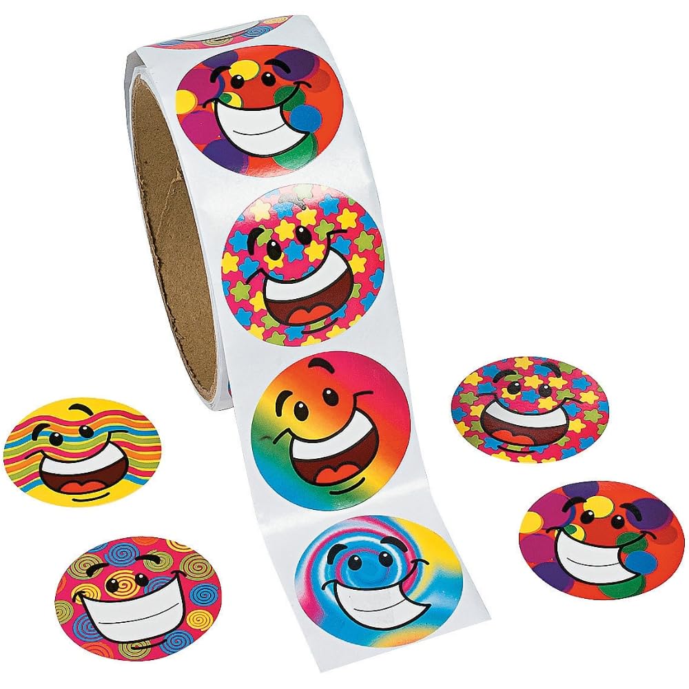 Fun Express - Funky Smile Face Stickers (100pc) - Stationery - Stickers - Roll - 100 Pieces