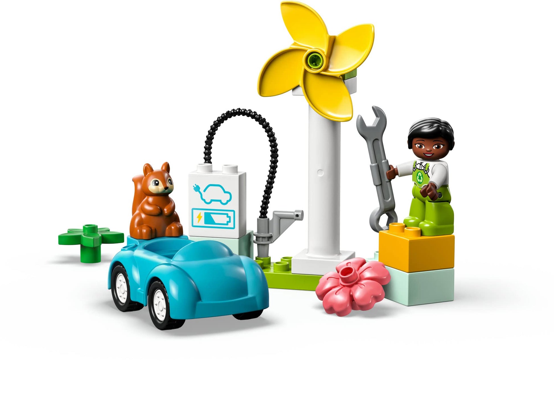 LEGO DUPLO Town Wind Turbine and Electric Car 10985 Early Development Building Toy, Includes Charging Station for Pretend Play, Great Gift for Toddler