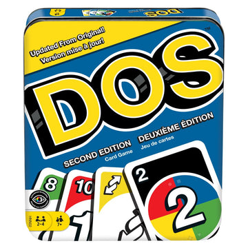 Mattel Games DOS Second Edition Family Card Game in Storage Tin with Updated Rules for Kids and Adults, Game Night, Travel, Camping and Party, UNO