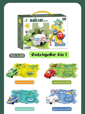 Christmas Stocking Stuffer 4 Sets 4in1 Puzzle Racer Kids Car Track Set,4 Theme Puzzle Racer Car Track Set Puzzle Track Car Play Set Puzzle Raceway Car