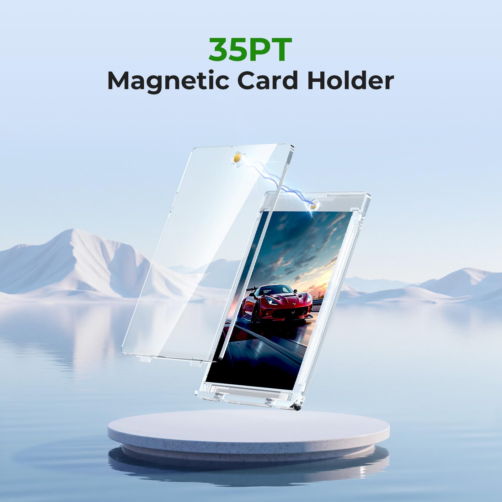 Skyhill 52ct Magnetic Card Holders, 35pt Slim One Touch Card Holder with Extra 52 Penny Card Sleeves, U-V Protection& Waterproof Hard Plastic Card