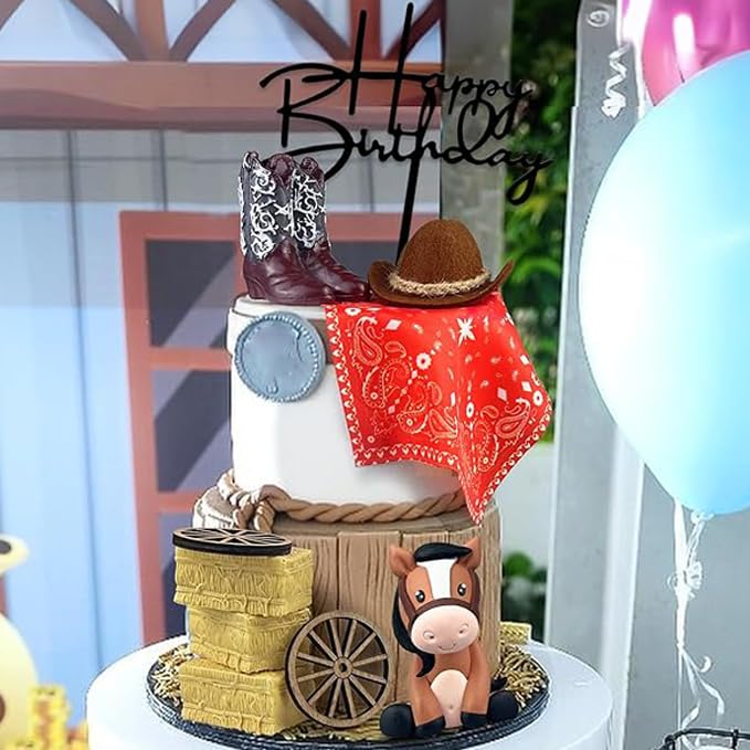 Cowboy Cake Decorations Cowboy Hat and Boot Cake Toppers Western Cowboy Cowgirl Birthday Baby Shower for Western Theme Party Favors Supplies (Brown)