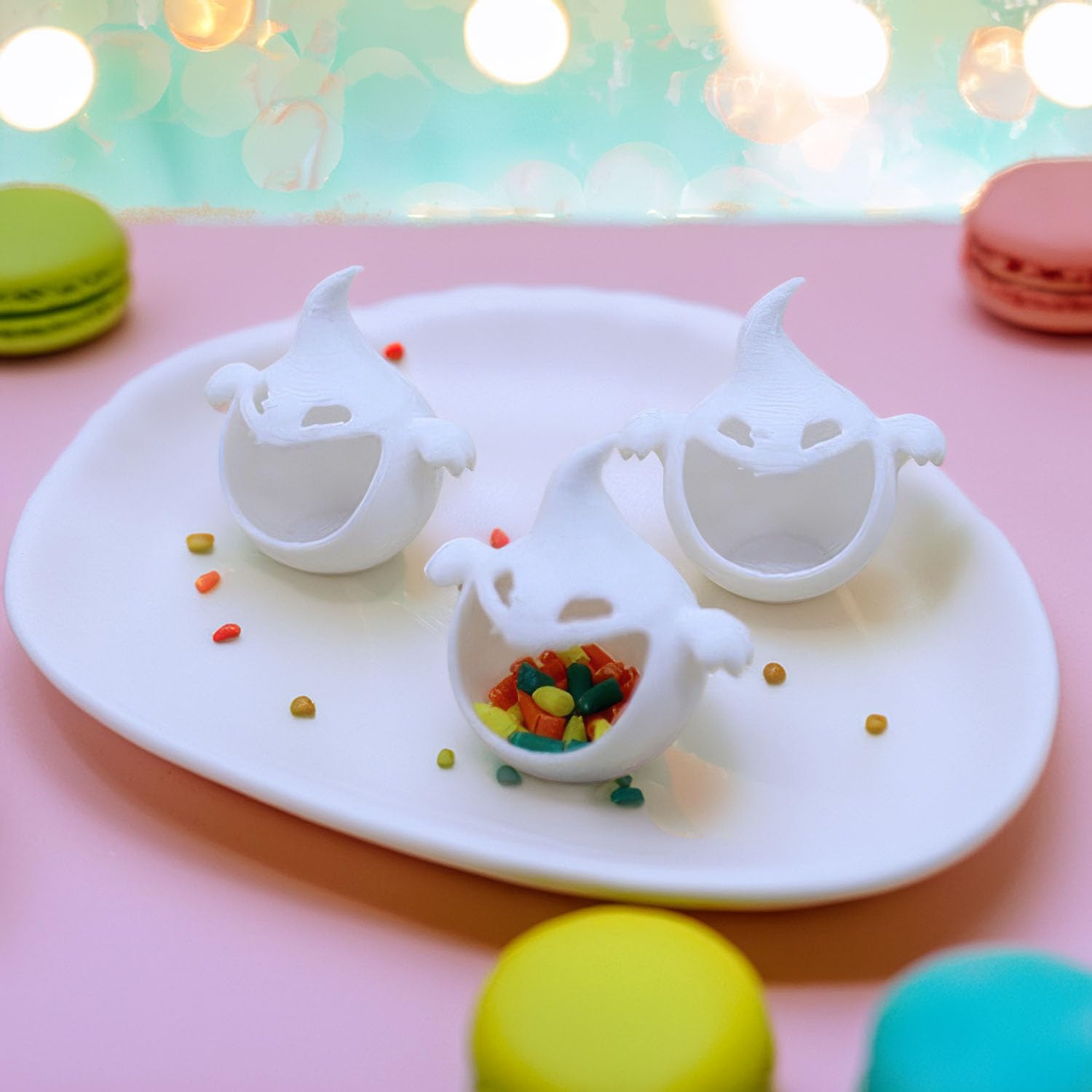Miniature Halloween Ghost Candy Boxes with Fake Jelly Beans (3pcs): 1/12 Scale Dollhouse Decor for Dollhouse Scenes