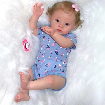 TFJS Lifelike Reborn Baby Dolls Girl 20 Inch Soft Vinyl Realistic Newborn Baby Doll Gold Curly Hair Handmade Real Life Toddler Dolls with Accessories
