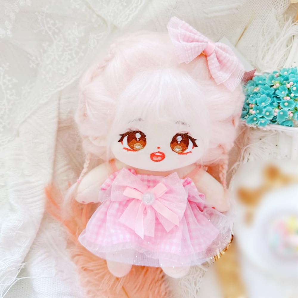 niannyyhouse 10cm-15cm 20cm Plush Doll Clothes Headdress Dress Stuffed Toy Dressup Compatible with 17cm Labubu Doll (Yellow, 20cm)