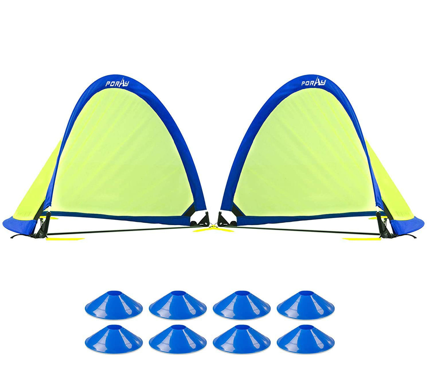 Poray Soccer Goal for Kid Easy-up Set of Two Portable Soccer Net 210D Oxford with 8 Field Marker Cones Extra Stakes Fun for Backyard and Soccer