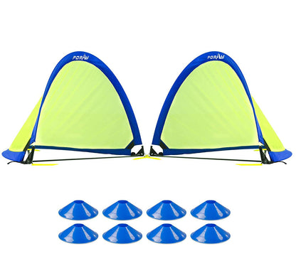 Poray Soccer Goal for Kid Easy-up Set of Two Portable Soccer Net 210D Oxford with 8 Field Marker Cones Extra Stakes Fun for Backyard and Soccer