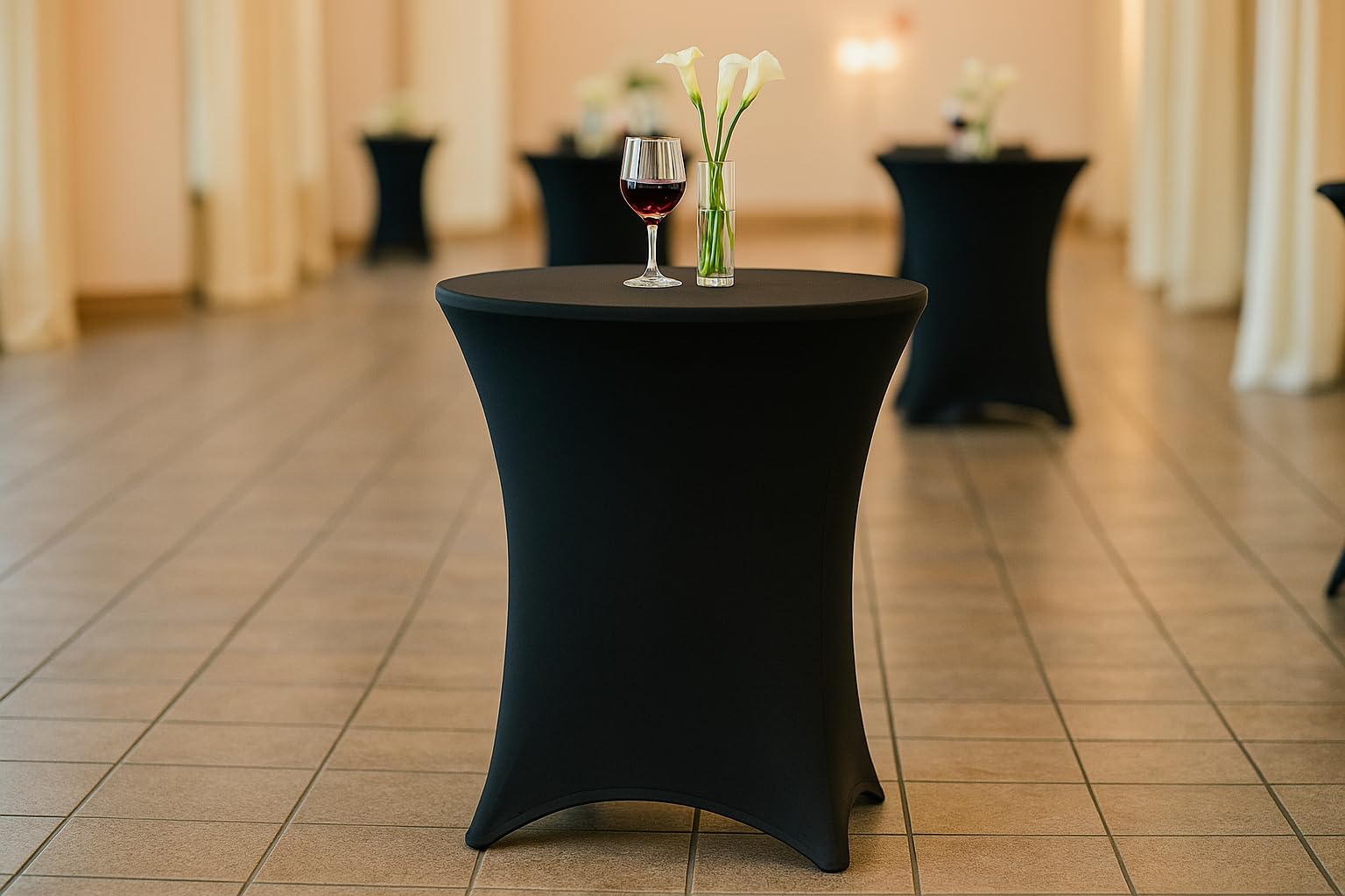 YOUR CHAIR COVERS - 30 x 30 inch Lowboy Cocktail Round Stretch Spandex Table Cover - Black, Fitted Elastic Tablecloth for Round Tables