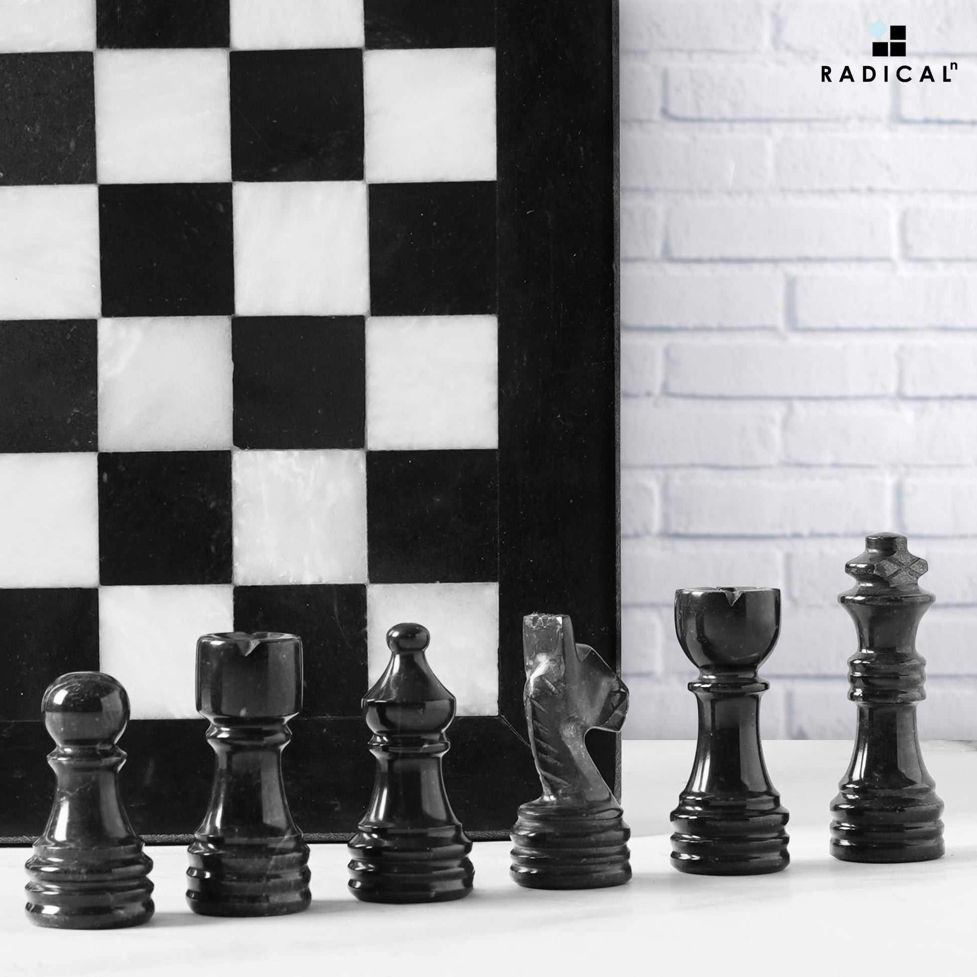Radicaln Marble Chess Set 12 Inches Black and White Handmade Chess Game - 1 Chess Board & 32 Chess Pieces - Board Game for 2 Player Games - Adults