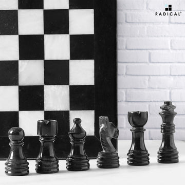 Radicaln Marble Chess Set 12 Inches Black and White Handmade Chess Game - 1 Chess Board & 32 Chess Pieces - Board Game for 2 Player Games - Adults