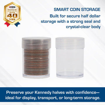 BCW Coin Tubes for Half Dollars, 20ct
