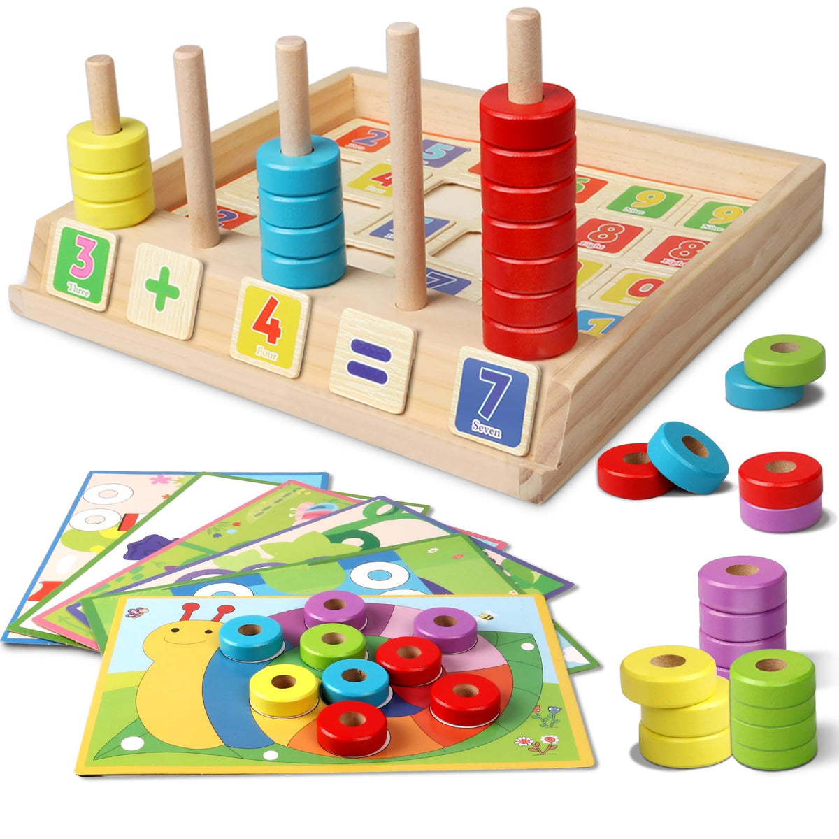 Lydaz Toddler Montessori Math Toys, Wooden Math Manipulatives with Counting Number Blocks, Preschool Kindergarten Learning Activities, Educational