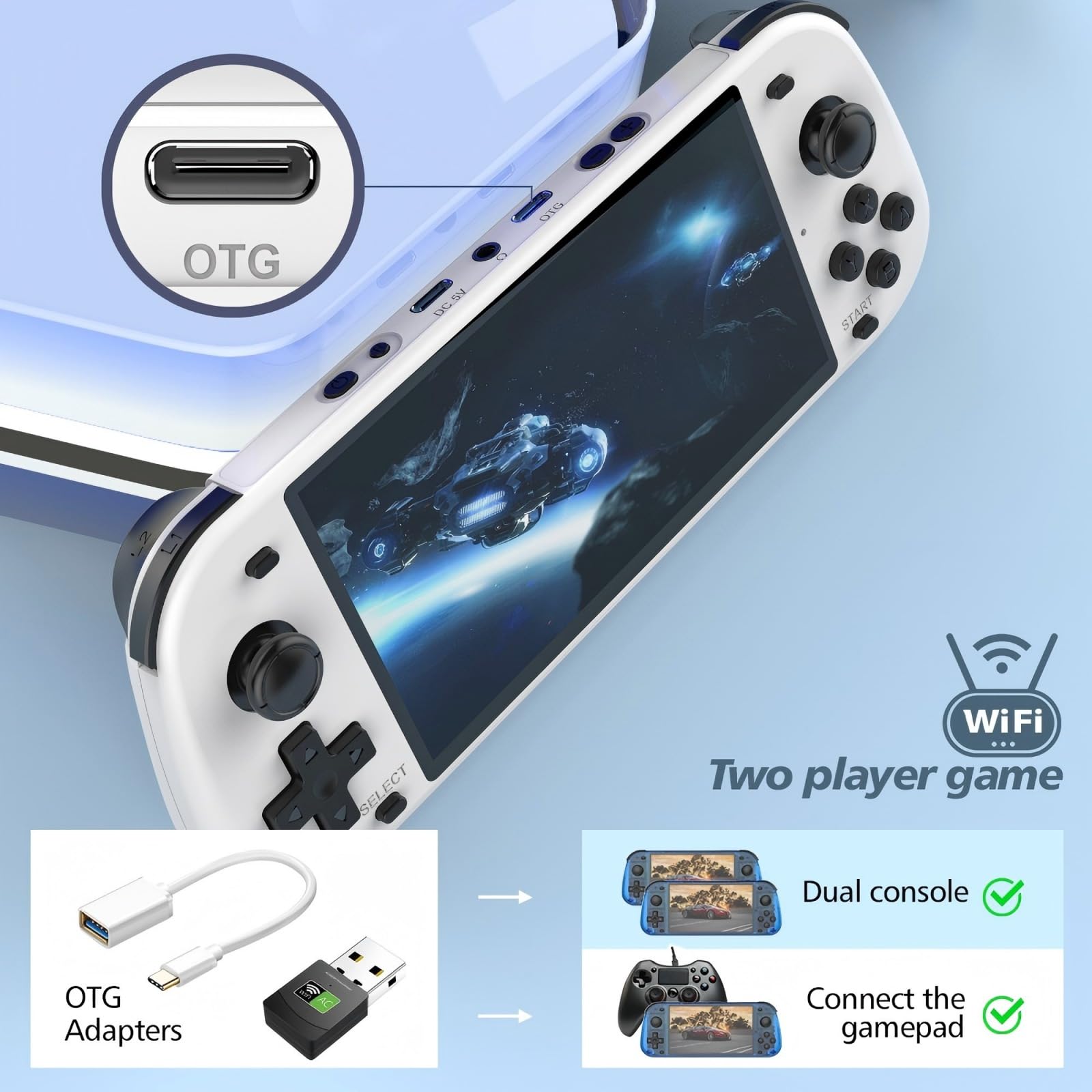 Ugtenversi R50s Handheld Game Console, Portable Retro Gaming Console ,5.1" IPS Screen , Linux System , Preloaded 15,000+ Games, 20+ Emulator,4200mAh