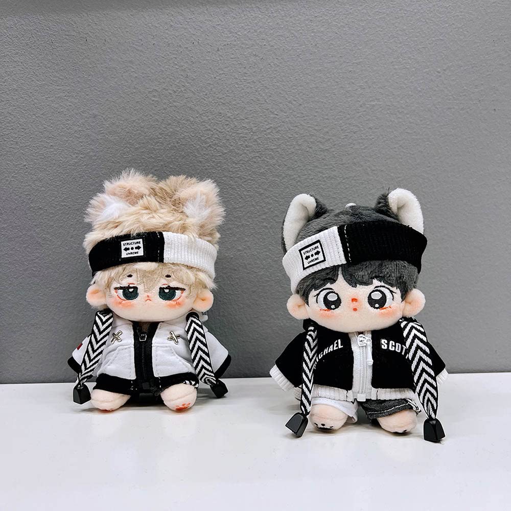 niannyyhouse 10cm Plush Doll Clothes Loose Black and White Suit Headwear Hoodie Pants Glasses Shoes Doll Dressup (Black, 10cm)