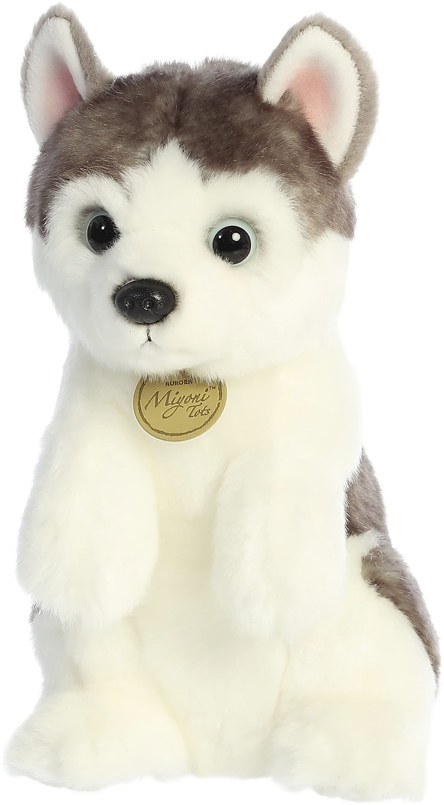 Aurora Adorable Miyoni Tots Sitting Pretty Husky Pup Stuffed Animal - Lifelike Detail - Cherished Companionship - White 10 Inches