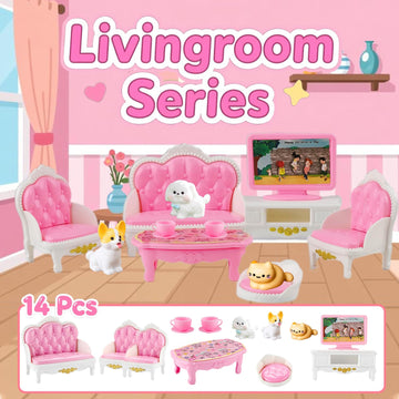 46 Pcs Dollhouse Furniture Set,Miniature Dollhouse Accessories 1:12 Doll Furniture with Cat,Dog,Kitchen, Dining Room,LivingRoom,Bedroom Mini Doll