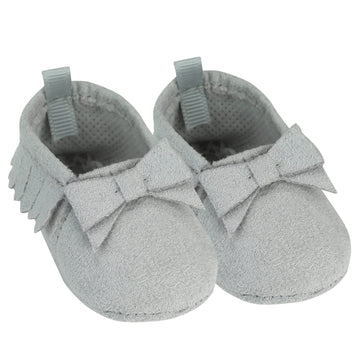 Sophia's Small Adorable Mix & Match Suede Slip-On Moccasin Ballet Flat Shoes with Fringe Details and Bows for 15 Baby Dolls, Gray