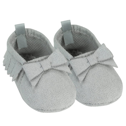 Sophia's Small Adorable Mix & Match Suede Slip-On Moccasin Ballet Flat Shoes with Fringe Details and Bows for 15 Baby Dolls, Gray