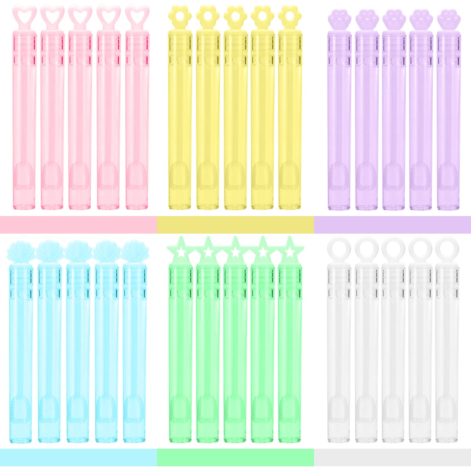 30 Pack Mini Bubble Wands, 6 Style Color Bulk Party Favors for Kids Gift