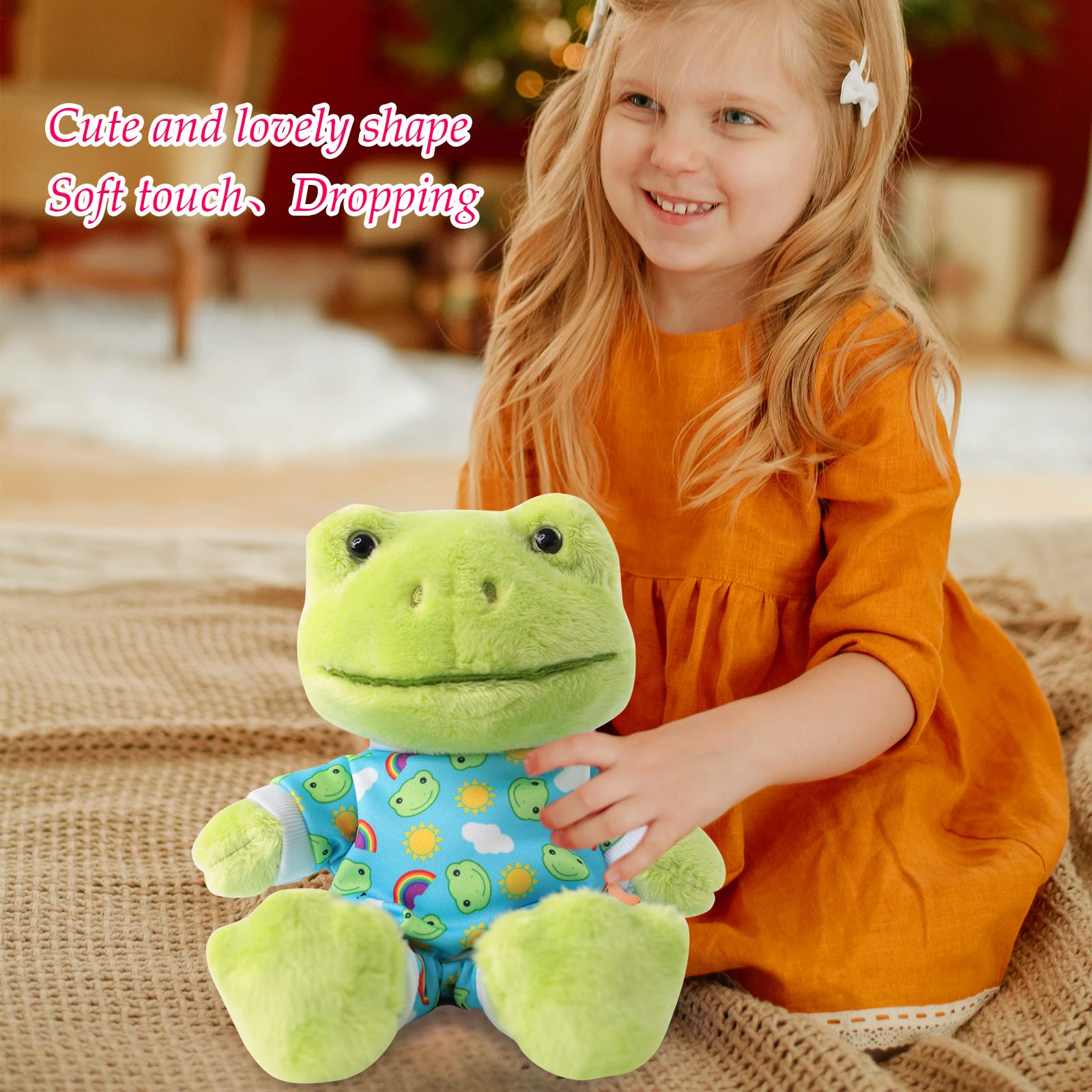 Furvana 9Inch Green Frog Plush, Soft Frog Stuffed Animal Plush Toy, Kawaii Plush Doll, Cute Plushie with Cloths Toy Gift for Kids Children Birthday