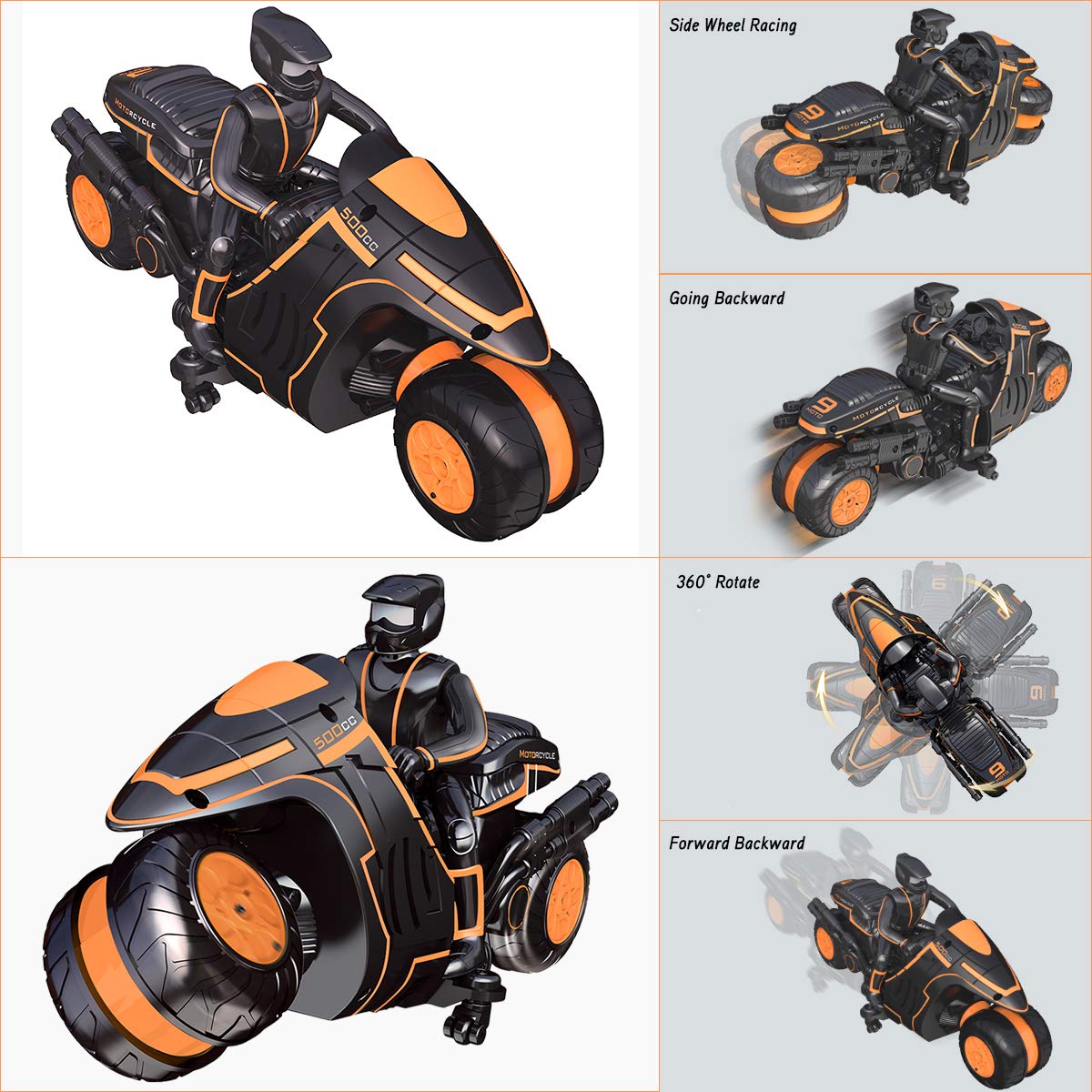 Karoter Remote Control Motorcycles, 360° Spinning Action Rotating Drift Stunt Motorbike 2WD High Speed Rc Motorbikes 2.4Ghz Radio Control Motorcyle