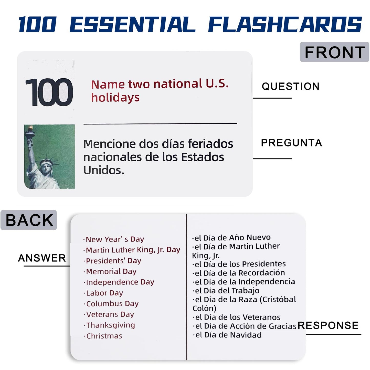 US Civic Test Flash Card 2025 Combo Set with Bilingual Booklet - English/Spanish,Flashcards for The United States Citizenship,Naturalization Study