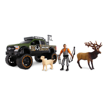 NKOK Realtree Camo 1/18 Scale Free-Wheel 8-PC Play Set, Ford F-250 Super Duty w/Accessories: Roll Bar, Roof Rack, Light Bar, Working Doors