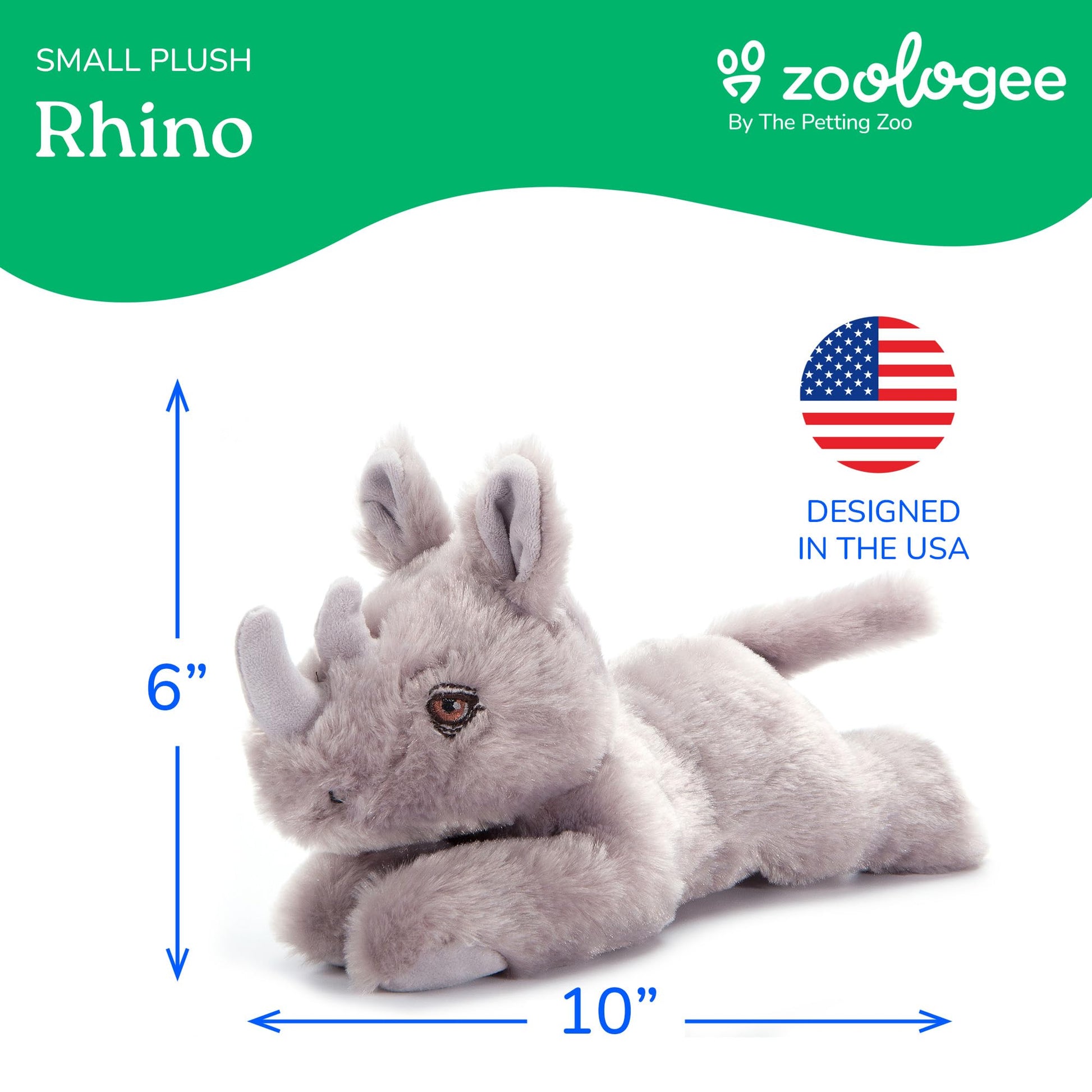 The Petting Zoo Rhino Stuffed Animal Plushie, Gifts for Kids, Earth Keeperz Wildlife Animals, Zoologee Grey Rhino Plush Toy, 10 inches