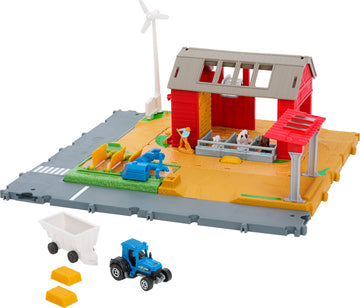 Matchbox Toy Car & Playset, Action Drivers Farm Adventure with 1:64 Scale Tractor & Trailer, 2 Hay Bales & Detachable Goat, Horse & Cow Figures