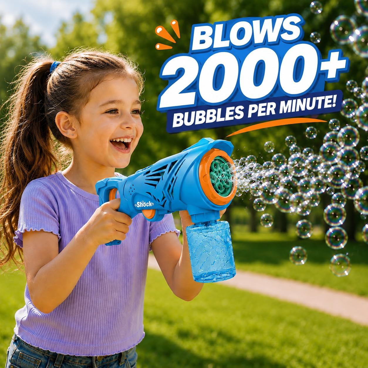 Automatic Bubble Gun, with Bottle Bubble Refill Bubble Solution, Automatic Bubble Machine Gun, Freestanding Blower Bubble Machine Blaster, Outdoor