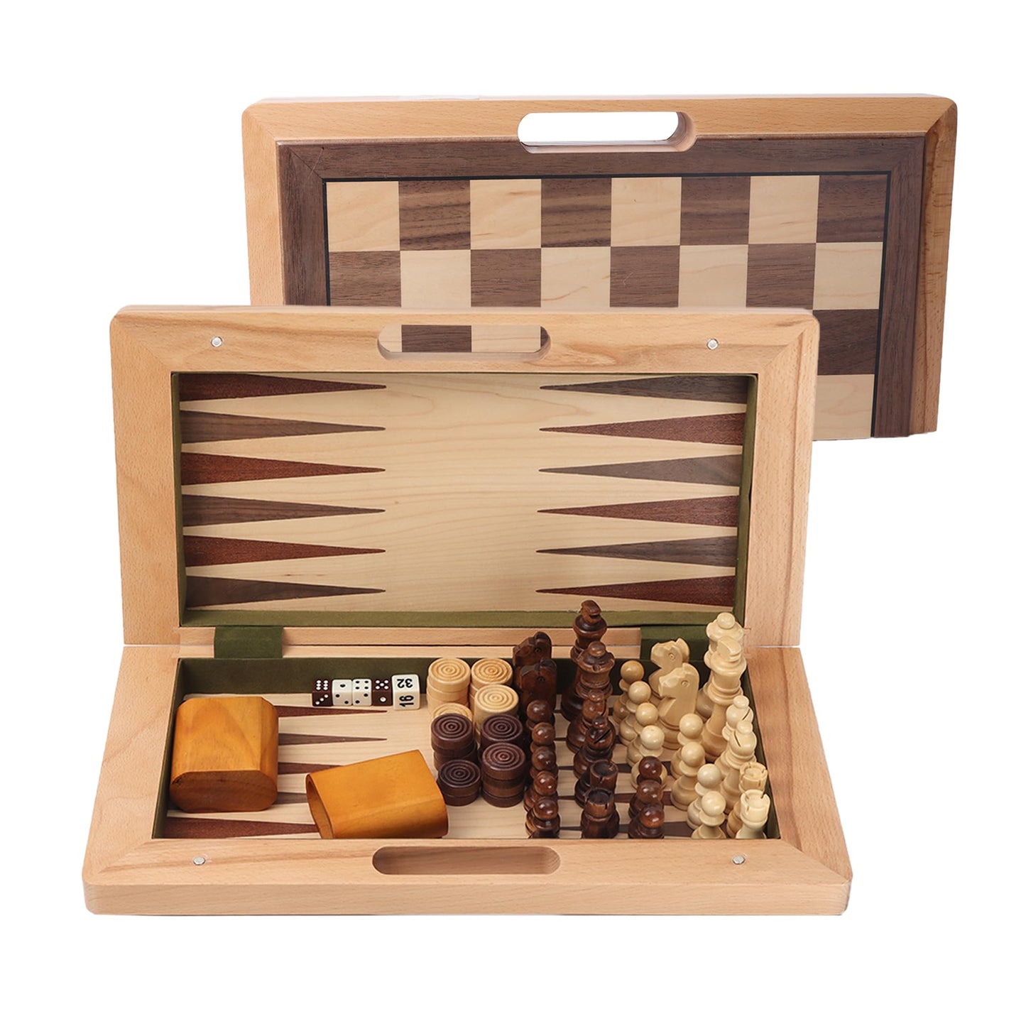 GSE Games & Sports Expert 16" Deluxe 3-in-1 Wooden Folding Chess, Checker & Backgammon Board Game Combo Set, Portable Travel Game Set for Kids