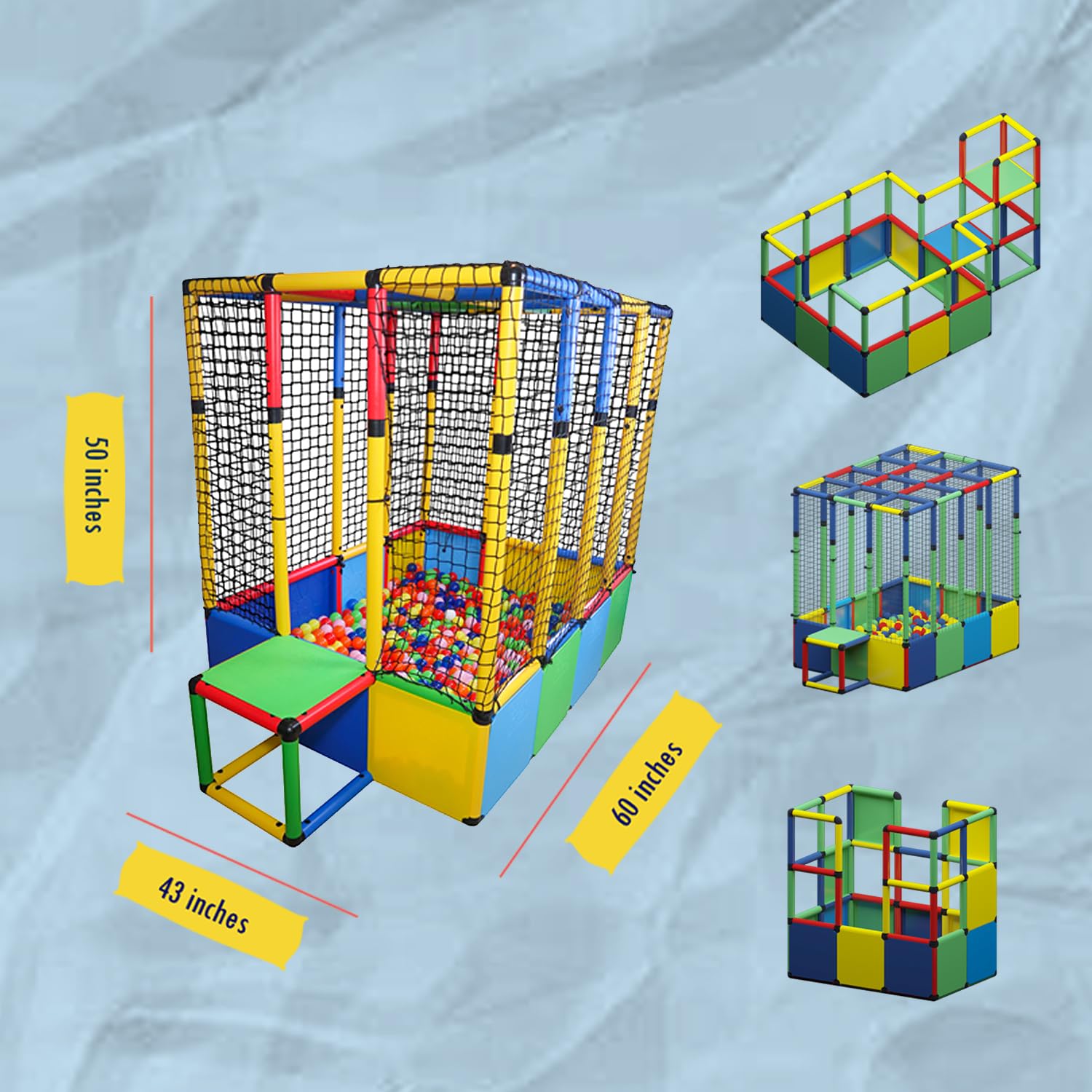 Funphix Large Ball Pits for Toddlers I Dive in Ball Pit Building Toy with Net, Bungee Cords, Tubes & Connectors I Indoor & Outdoor Playset For Kids