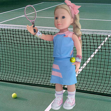 Wenzhuo 18inch Doll Clothes and accessories-18 Dolls Tennis Sports Outfits-Tops, Short Skirt, Headbands, Hair Band?Doll Socks, Dolls Shoes, Rackets