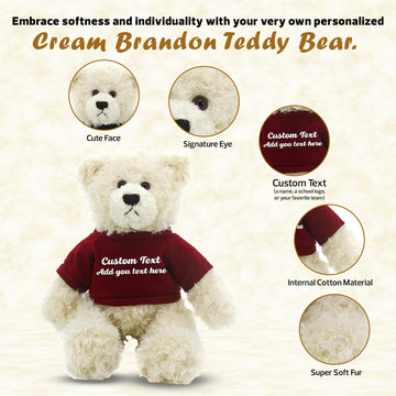 Made By Aliens Personalized 12 Inch Cream Brandon Teddy Bear - Stuffed Animal Personalized Teddy Bears - Custom Teddy Bear Great Present for Valentine