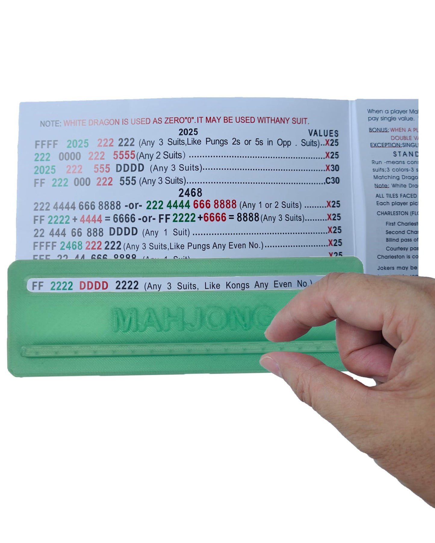 Miaimther Mahjong Line Finder, Rules Reader, Card Rules Helper for Mahjong Players Accessories and Gifts (Green)