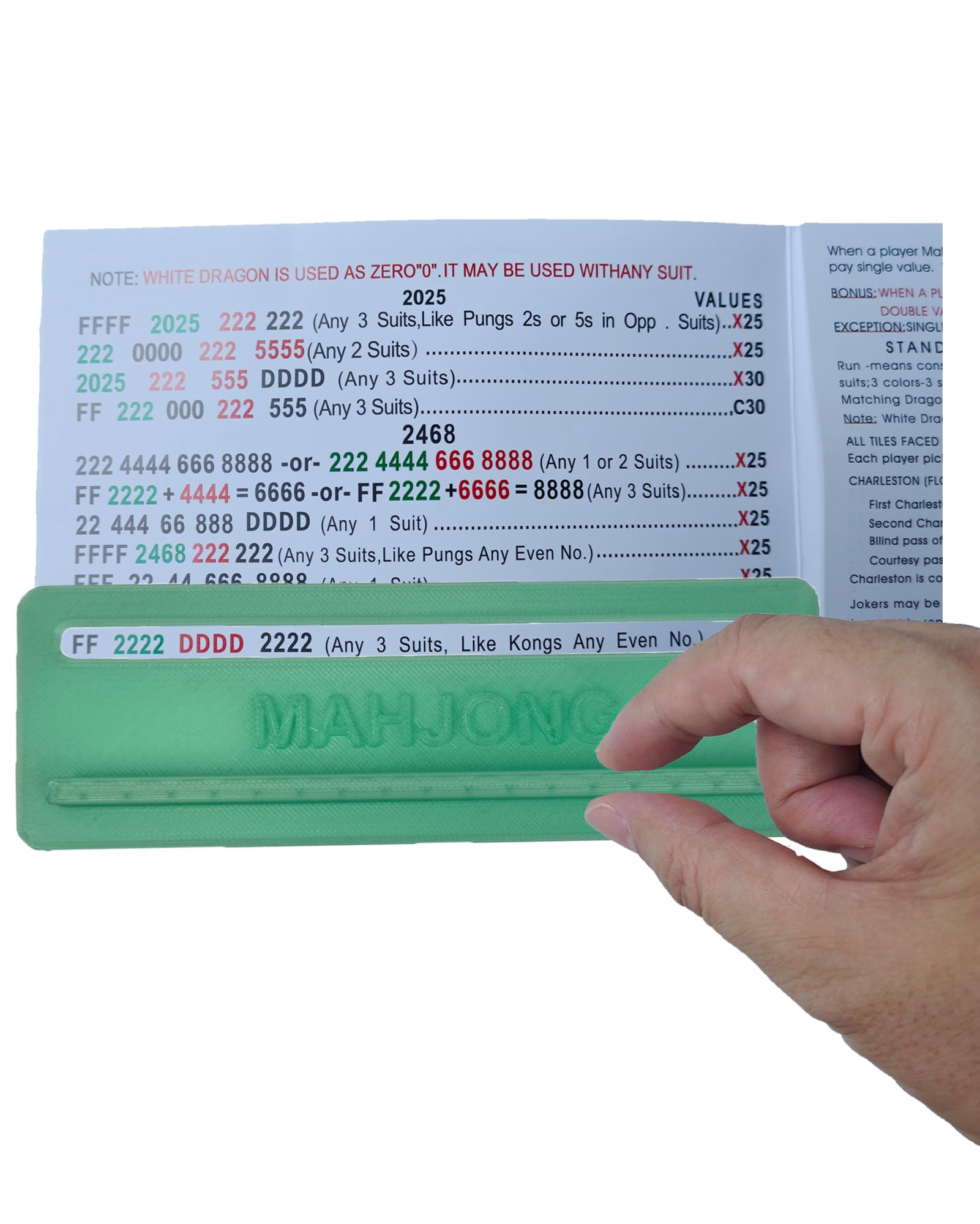 Miaimther Mahjong Line Finder, Rules Reader, Card Rules Helper for Mahjong Players Accessories and Gifts (Green)