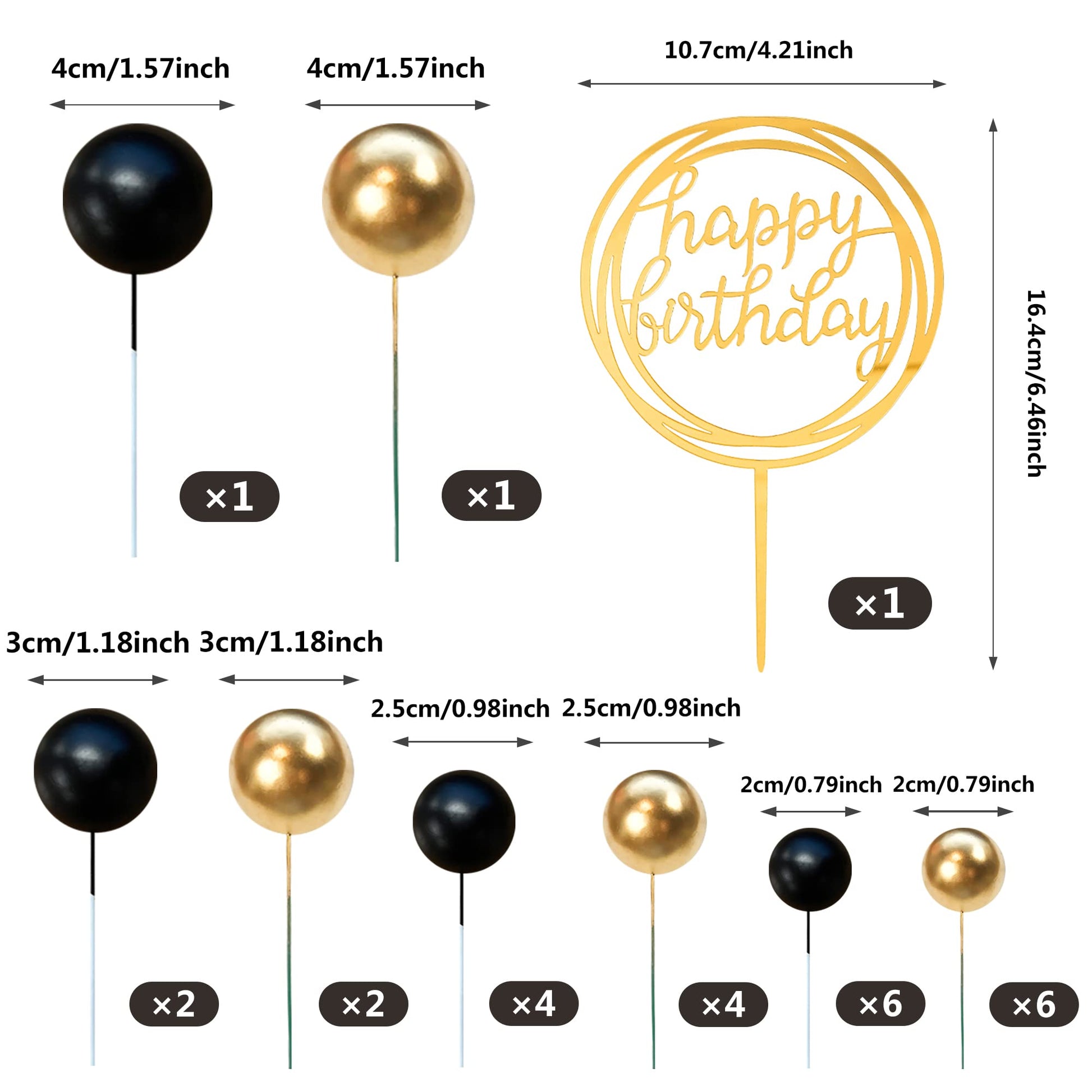Colorful Balls Cake Topper Pearl Balls Cake Topper Happy Birthday Cake Insert Pick DIY Pile Up Insert for Wedding Birthday Party Baby Shower Cake