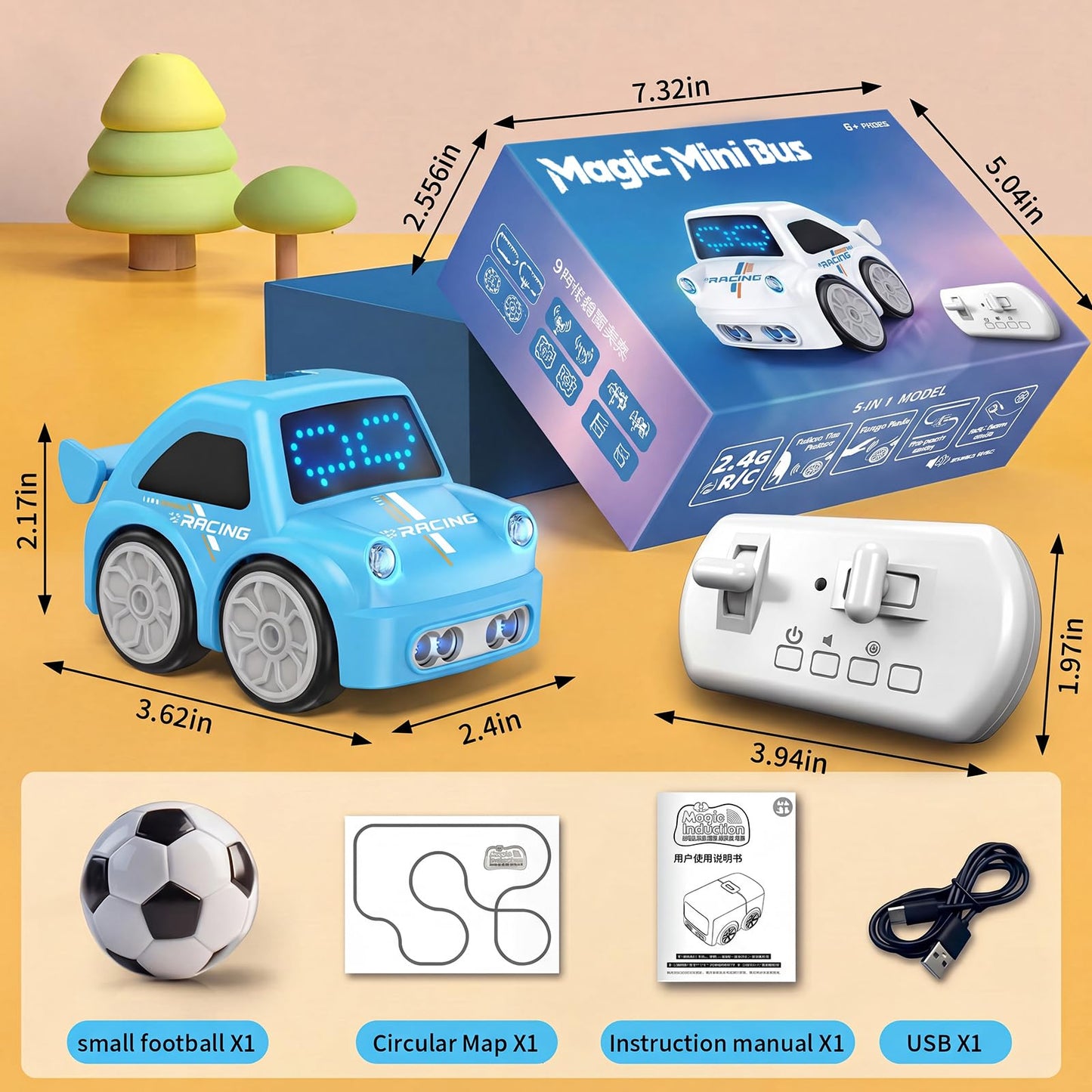 MericTop Magic Mini Bus car, 2.4 GHZ Remote Control Car with LED Lights