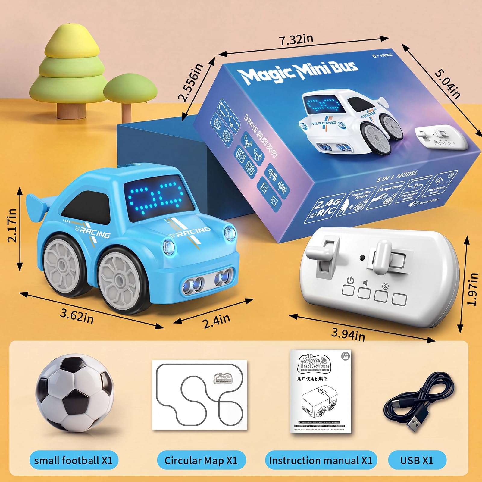 MericTop Magic Mini Bus car, 2.4 GHZ Remote Control Car with LED Lights